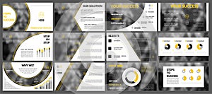 Yellow Presentation Slide Set. Trendy Vector Advertising
