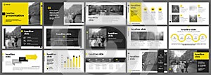 Yellow presentation templates elements on a white background.