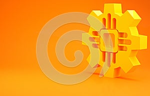Yellow Processor icon isolated on orange background. CPU, central processing unit, microchip, microcircuit, computer