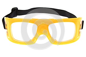 Yellow protect eye goggles with white background