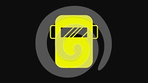 Yellow Protective welding mask helmet icon isolated on black background. Protective clothing and tool worker. 4K Video