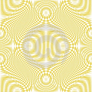Yellow psychedelic vector seamless pattern with optical illusion, distortion