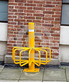 Yellow public bicycle storage