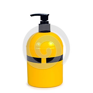 Yellow pump head bottle on white