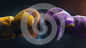 The boxing gloves impact. AI generated photo