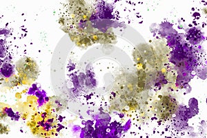 Yellow and purple watercolor blots and spots on a white background. Abstract watercolor light background.