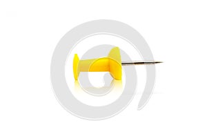 Yellow push pins isolated on  white background, Office equipment with clipping path