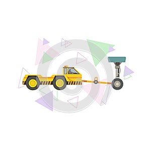 Yellow pushback tug and gear with triangles on white isolated background, vector illustration for printing, making logos or
