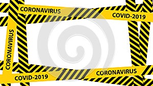 Yellow quarantine warning tape frame with place for text. vector Illustration isolated on white background. graphic photo