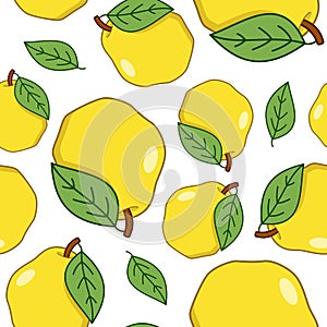 Yellow Quince Fruit Seamless Pattern