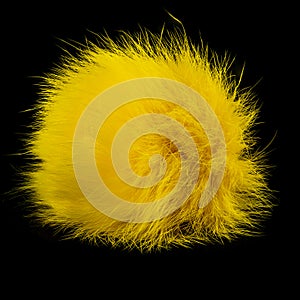 Yellow rabbit fur pompom on black background