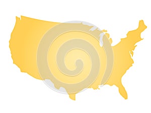 Yellow radial gradient silhouette map of United States of America, aka USA. Vector illustration