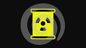 Yellow Radioactive waste in barrel icon isolated on black background. Toxic refuse keg. Radioactive garbage emissions