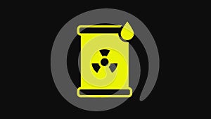 Yellow Radioactive waste in barrel icon isolated on black background. Toxic refuse keg. Radioactive garbage emissions