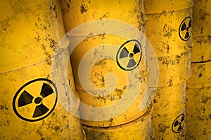 Yellow radioactive waste barrels - nuclear waste dumping concept