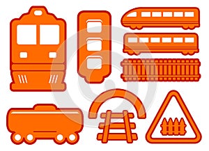 Yellow rail road icons set