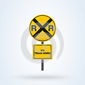 Yellow Rail Sign - Railroad warning. Simple vector modern icon design illustration