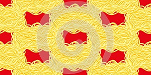 Yellow ramen noodles spaghetti on a red background
