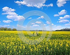 Yellow rapeseed flower field