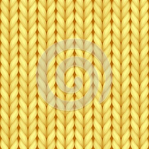 Yellow realistic knit texture seamless pattern of cozy wool. Soft fiber background template