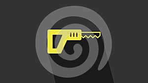 Yellow Reciprocating saw and saw blade icon isolated on grey background. 4K Video motion graphic animation