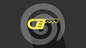 Yellow Reciprocating saw and saw blade icon isolated on grey background. 4K Video motion graphic animation