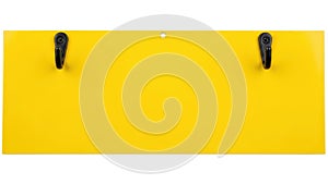 Yellow rectangle with hooks, isolated on white background