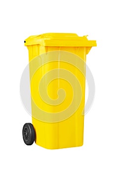 yellow recycle bin isolated on white