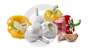 Yellow red bell pepper garlic horizontal