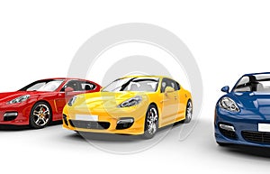 Yellow Red And Blue Fast Cars