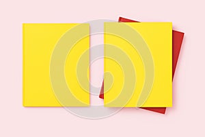 Yellow and red book cover mockup, template on pink background