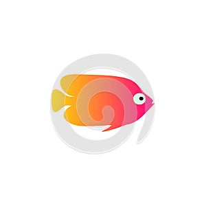 Yellow red fish vector illustration icon. Aquarium fishes flat style isolated on white background. Tropical, sea, fish