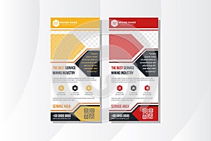 Yellow and red hexagon roll up business banner design vertical template vector,