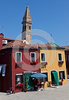 Yellow and red houses in Burano, Italy