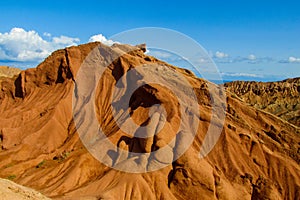 Yellow and red mountain in Asia at rock formation erosion valley