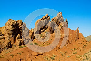 Yellow and red mountains and rock formation valley