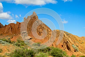 Yellow and red mountains and rock formation valley