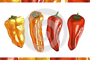 Yellow, red and orange mini peppers isolated