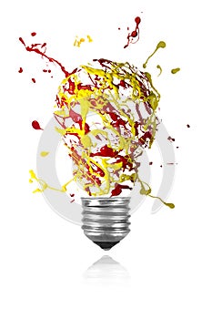 Yellow red paint burst made light bulb