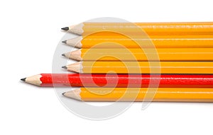 Yellow and red pencils point left