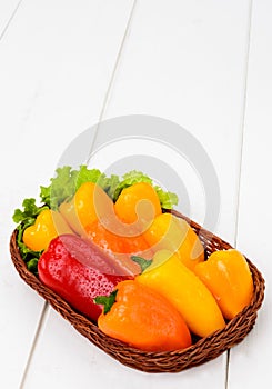 Yellow and red peppers in the basket