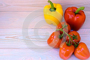 Yellow and red peppers and tomatoes