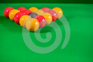 Yellow and red pool balls on a pool table