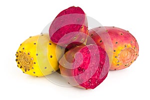 Yellow and red prickly pear or opuntia isolated on a white background