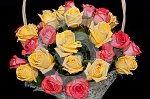 Yellow red roses basket