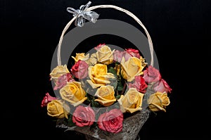 Yellow red roses basket