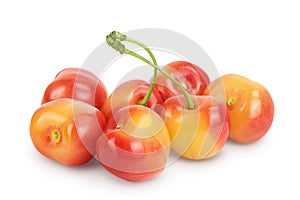 Yellow-red sweet cherry isolated on white background with clipping path and full depth of field