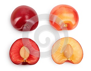 Yellow-red sweet cherry isolated on white background with clipping path . Top view. Flat lay