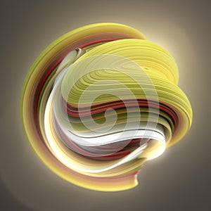 Yellow and red twisted shape. Computer generated abstract geometric 3D render illustration