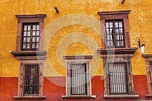 Yellow Red Wall Brown Windows San Miguel Allende Mexico